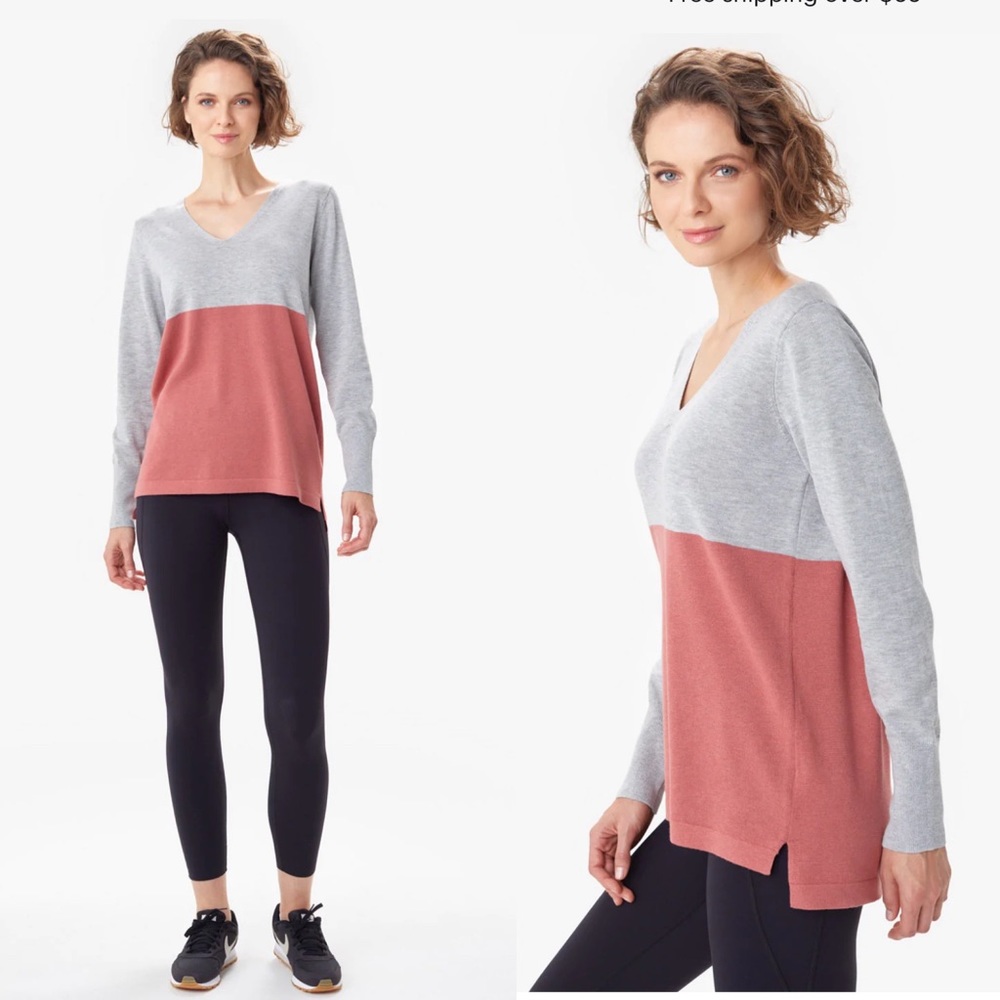 Lole Sweater Cozy Martha Colorblock Grey Rose V-Neck NWT Sz M